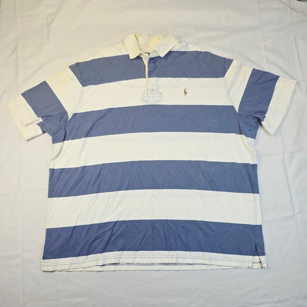 Polo Ralph Lauren Men's XXL Rugby Shirt Blue White Striped Quilted Shoulder B69